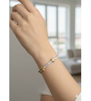 Çelik Silver Baget Taşlı Gold Yıldızlı Su Yolu Bileklik - 26slb54