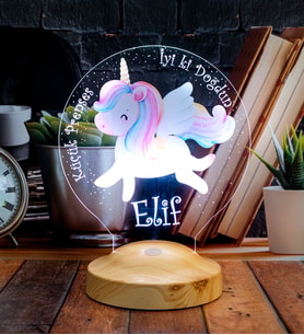 Unicorn Renkli Tek Boynuzlu At İsimli Kız Çocuk Odası Hediyesi Led Lamba, Unicorn Doğum Günü Parti Hediyesi