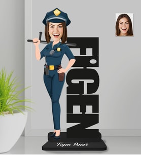 Kişiye Özel İsimli Polis Kadın Ahşap Biblo-1
