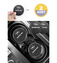 Opel Grandland Siyah Karbon Bardak Altlığı 2 Adet Opel Logolu Grandland Yazılı 7 cm İçin Özel Tasarım