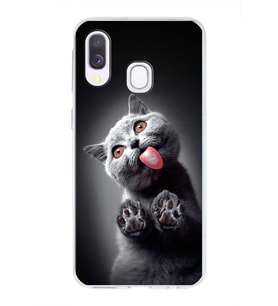 PrintiFy Samsung Galaxy A40 ile Uyumlu 1mm Slim Fit Kedi 2 050c Baskılı Şeffaf  Kılıf