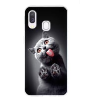 PrintiFy Samsung Galaxy A40 ile Uyumlu 1mm Slim Fit Kedi 2 050c Baskılı Şeffaf  Kılıf