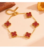 Özel Kutusunda Hediye Paketiyle Gold Yonca Bileklik 21 cm Çelik Bileklik Hediye Bileklik Arkadaşa Sevgiliye Hediye Bileklik (Bordo)