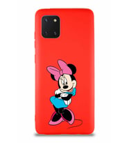 Samsung Galaxy A81 Soft Premier Kapak Minnie Mouse-D Tasarımlı Silikon Kılıf - Kırmızı (Şeffaf)