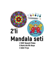 2'li Mandala Boyama Seti- Okul-aile Etkinliği-2 Ham Mdf Plaka, 6 Renk Boya,2 Fırça Model-34