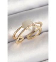 Pirinç Gold Renk Beyaz Kristal Kalp Model Zirkon Taş Detay Kadın Yüzük 5886