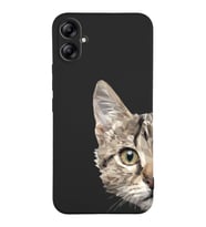 Samsung Galaxy A04e Uyumlu Lansman Kılıf Catface Tasarımlı İçi Kadife Kapak-Siyah (Şeffaf)