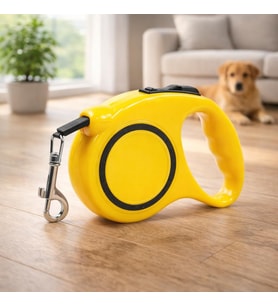 Makaralı Otomatik Köpek Tasması 3 m – Şerit Tasma, Tuş Kontrollü Kilitli Gezdirme Tasması (Sarı)