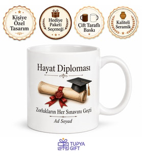 Diploma Tasarımlı Esprili Başarı ve Mezuniyet Hediyesi Kupa Bardak