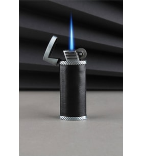 Silvio Monetti Suni Deri Kaplama Özel Tasarım Kapaklı Güçlü Torch Siyah Gazlı Çakmak CAKSM026T