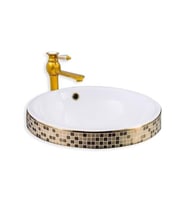 LENA TEZGAHÜSTÜ LAVABO E-3053A (Beyaz-Altın)