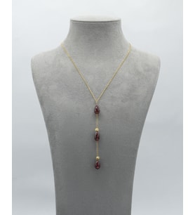 925 Ayar Gümüş Rodyum - Altın Kaplama 7 Ct Granat Taş Sallantılı Kolye - Collezione Di Granati Boemi