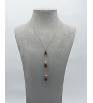 925 Ayar Gümüş Rodyum - Altın Kaplama 7 Ct Granat Taş Sallantılı Kolye - Collezione Di Granati Boemi