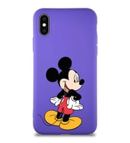 Apple iPhone X Soft Premier Kapak Mickey Mouse-D Tasarımlı Silikon Kılıf - Mor (Şeffaf)