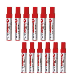 Kırmızı Permanent Markör Marker Kesik Uçlu Koli Kalemi Kırmızı 10 mm Mr-6010 12 Adet
