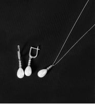 925 Ayar Gümüş Süzme Damla İnci Set (Rodyum)