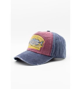 Vintage Eskitme Balık Logolu Denim Şapka  San Francisco Trucker Kep (Bordo)