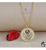 Else Silver Kişiye Özel Taşlı Çerçeve Nazarlı Üç Halka Gümüş Kolye (STD)