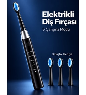 Lexroo 3 Yedek Başlık Hediyeli USB Şarjlı Siyah Elektrikli Diş Fırçası