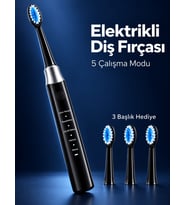 Lexroo 3 Yedek Başlık Hediyeli USB Şarjlı Siyah Elektrikli Diş Fırçası