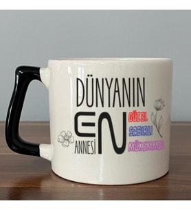 Dünyanın En Annesi Baskılı Siyah Kulplu D Kupa