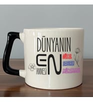 Dünyanın En Annesi Baskılı Siyah Kulplu D Kupa