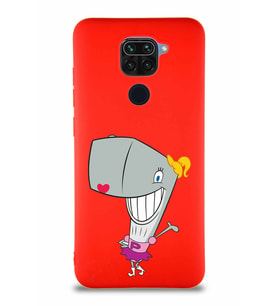 Xiaomi Redmi Note 9 Soft Premier Kapak Pearl Yengeç Tasarımlı Silikon Kılıf - Kırmızı (Şeffaf)