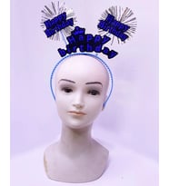 Happy Birthday Yazılı Püsküllü Neon Mavi Renk Doğum Günü Tacı 22x19 Cm