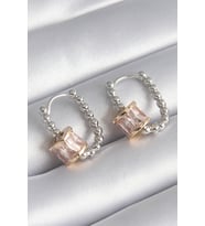 Pirinç Gümüş Renk Top Model Gold Renk Zirkon Taşlı Kadın Küpe 5886 - OVRLAU4706-1080