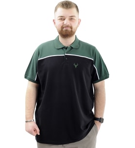 Mode XL Büyük Beden Erkek T-Shirt Polo Yaka Renk Bloklu DEER U24324 Siyah