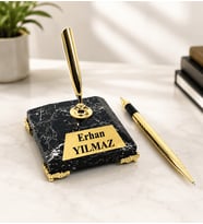 Kişiye Özel Masaüstü Kaideli İmza Kalemi, Kalemli Siyah Masa İsimliği İş Hediyesi