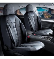 Jaguar Daimler Uyumlu Lüx Deri Detaylı Keten Oto Koltuk Kılıfı Ön Arka Takım Vista Serisi SİYAH
