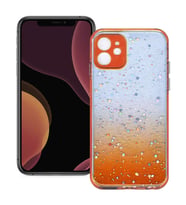 Apple iPhone 12 Uyumlu Simli Şeffaf Sert Slikon Kılıf (Turuncu)