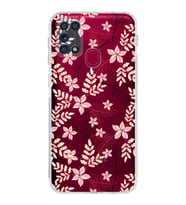 Samsung Galaxy M31  Kamera Korumalı Kapak Floral Kırmızı Tasarımlı  Şeffaf  Kılıf