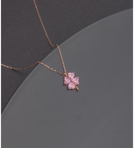 925 Ayar Gümüş Pembe Taşlı Yonca Kolye