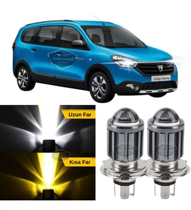 Dacia Lodgy 2012-2022 Uyumlu Mercekli Far Ampulü Led Xenon Sarı-Beyaz Şimşek Etkili Uzun Kısa