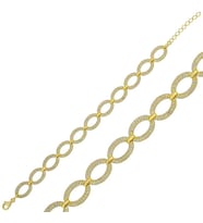 Gümüş Gold Oval Taşlı Bayan Bileklik
