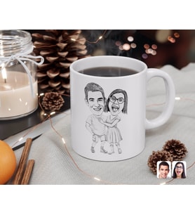 BK Gift Kişiye Özel Karakalem Sevgililer Beyaz Kupa Bardak-80