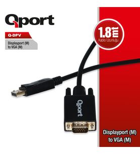 QPORT Q-DPV DISPLAY PORT TO VGA CEVIRICI 1.8M KABLO