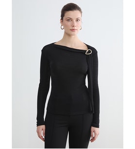 LCWAIKIKI Classic Siyah Kayık Yaka Büzgülü Kadın Body