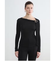 LCWAIKIKI Classic Siyah Kayık Yaka Büzgülü Kadın Body