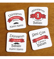 Kişiye Özel Babalar Gününe Özel 4'lü Bardak Altlığı Seti