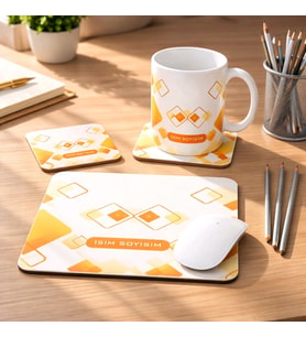 Kişiye Özel Hediye Seti  Kupa Bardak + Mouse Pad + Bardak Altlığı (3’lü Set)