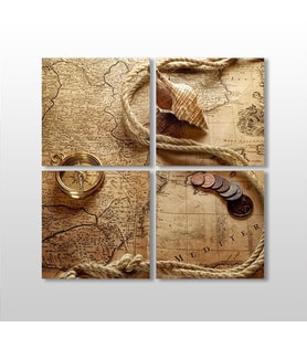 Papirüs Harita Kanvas Tablo 80x80cm (Karışık)