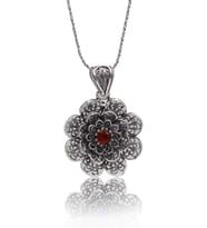 Yakut Taşlı Çiçek Model Oksitli Telkari Kadın Gümüş Küpe 201023920
