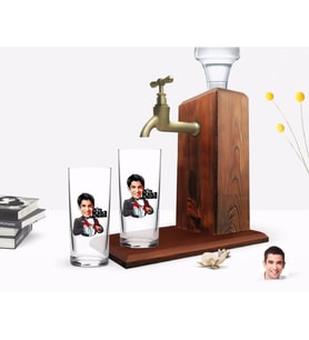 BK Gift Kişiye Özel Renkli Baskılı Godfather Baba Karikatürlü İkili Rakı Bardağı ve Ahşap Rakı Standı Hediye Seti-5 (Model 1)