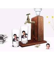 BK Gift Kişiye Özel Renkli Baskılı Godfather Baba Karikatürlü İkili Rakı Bardağı ve Ahşap Rakı Standı Hediye Seti-5 (Model 1)