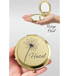 Kişiye Özel İsim Baskılı Premium Gold Cep Aynası Makyaj Aynası - Simge Papatyası
