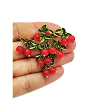 Cherry Bloom Kırmızı Meyve ve Yaprak Tasarım Zarif Broş