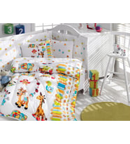 Cotton Box Bebek Uyku Seti - Model : Oyun Bahçesi Turkuaz (Beyaz-Turuncu)